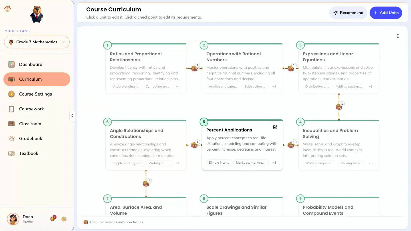 The real Capyo curriculum workspace in a sample school